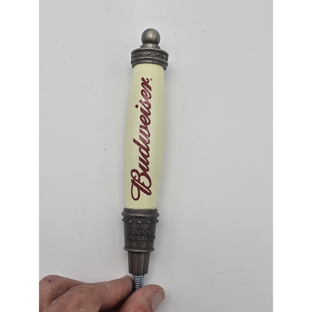 🍺 Vintage Budweiser Draft Beer Tap Handle White Red Advertising Bar Man Cave